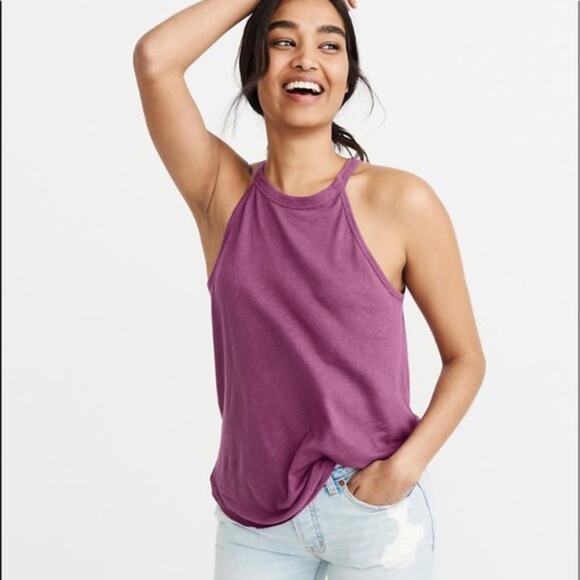 Abercrombie & Fitch Women's Linen Blend High Neck Tank Top Purple Size S - Picture 2 of 8